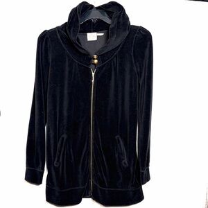 Vintage 90s Y2K Juicy Couture Black Velour Velvet Track Jacket Zip Hoodie Sz XL